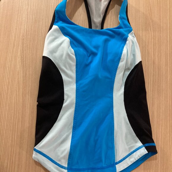 Lululemon Cardio Kick Colorblock Tank Top 4 Blue Black Racerback Built In Bra - Picture 1 of 3
